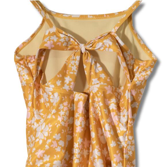 Yellow Floral One Piece Swimsuit with Bow Back Cutout - Girls Large - Picture 3 of 5